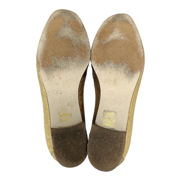 J. Crew Charlie Leather Crinkled Metallic Gold Loafers Size 8 - Picture 6 of 6
